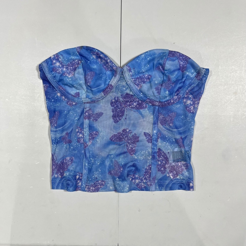 Shein Coquette Butterfly Y2K Mesh Corset Top Festival Retro Underwire‎ Womens XS
